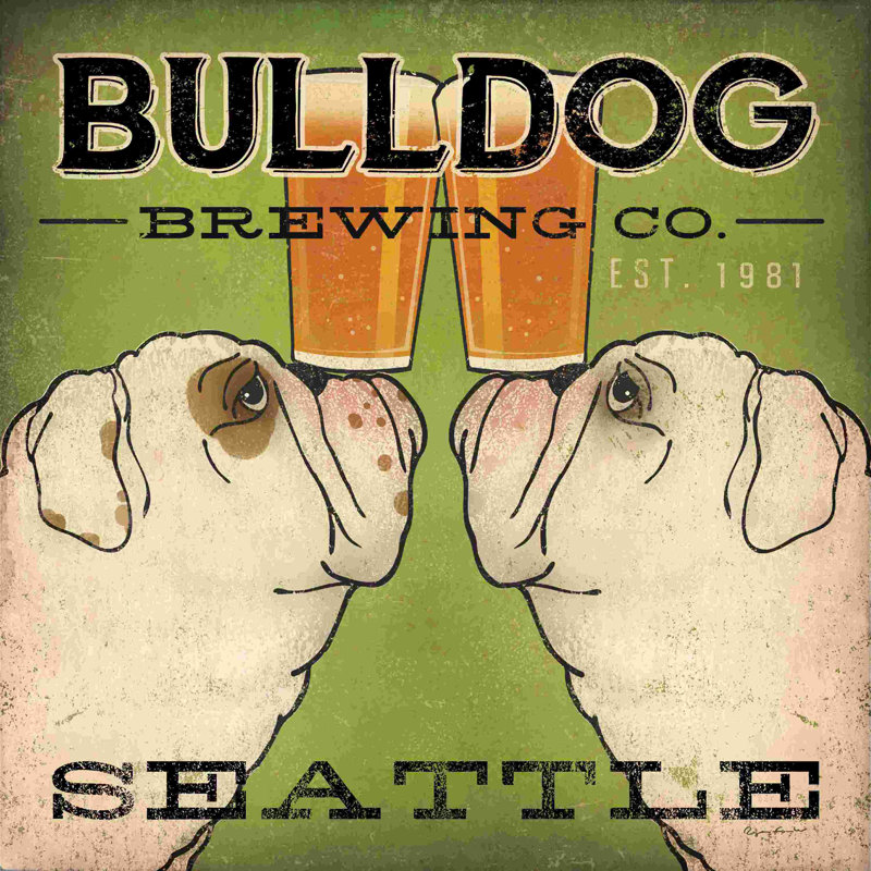 Bulldog Brewing Seattle par Ryan Fowler - art textuel sur toile tendue, H 36 po x l 36 po, Toile tendue, Pas de tapis