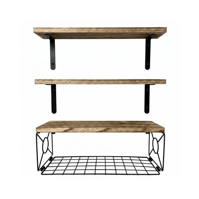 Paulownia Wood, Metal Floating Shelf