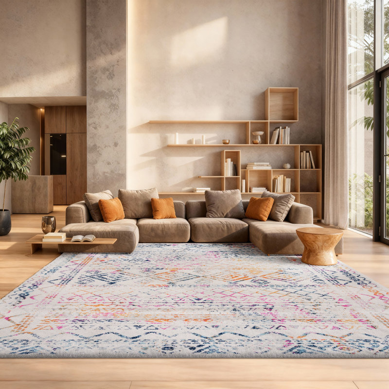 Tapis ivoire / fuchsia surré, Rectangle 8 pi x 10 pi
