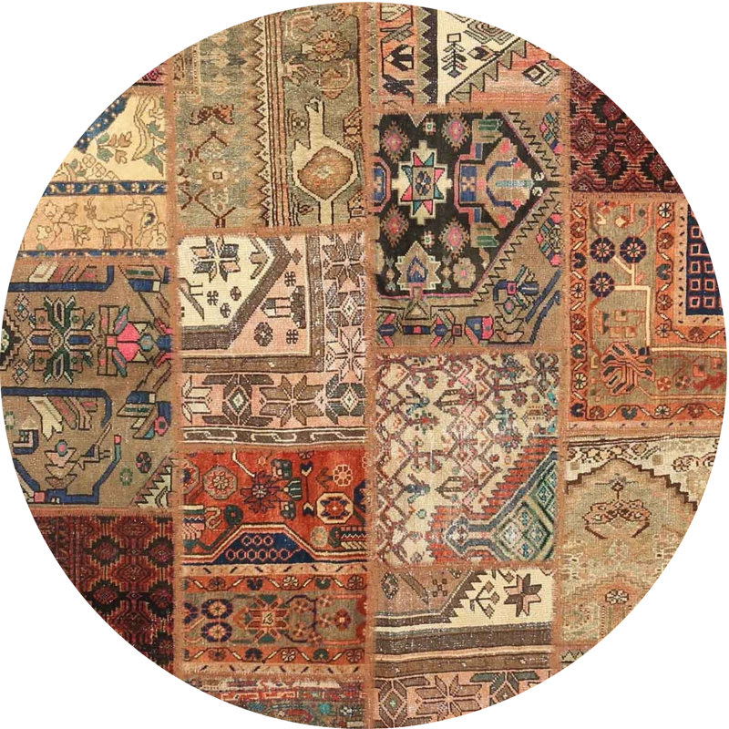 Tapis brun/orange/gris zone contemporaine, Rond 6 pi
