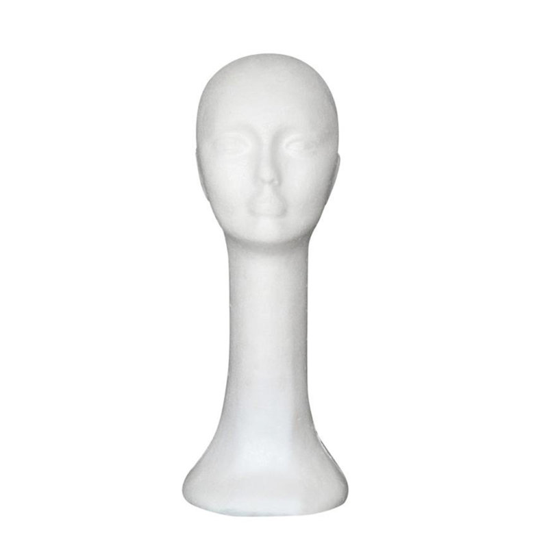 Tête de mannequin abstraite en mousse à long cou - Présentoir à lunettes et perruque 55 cm