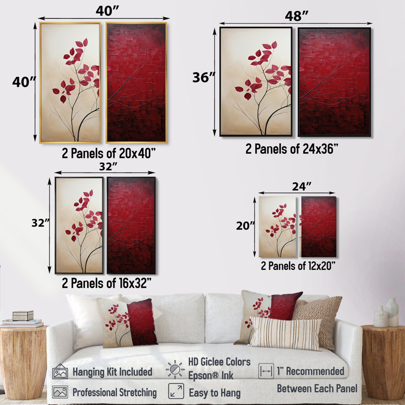 «Bordeaux Bold Leaf I», art mural sur toile traditionnel rouge, 40" H x 40" W, Impression encadrée flottante, Silver