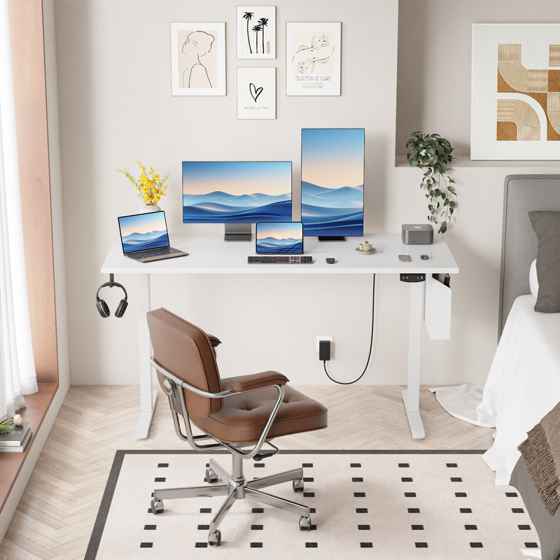 Bureaux debout et réglables en hauteur, Blanc / blanc, H 47,2 po x l 55,1 po x P 23,6 po