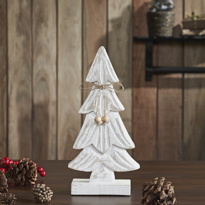 Festive Finds Snowy Tree Textured Wooden White 10.25x4.75x2.25, 12.25" H x 6" W x 2.5" D