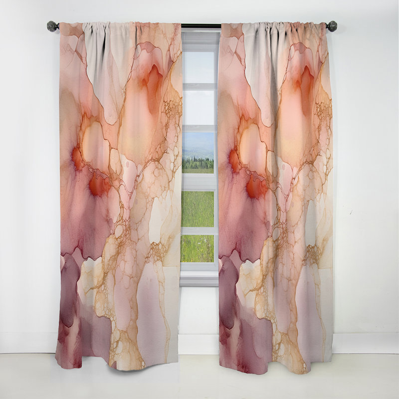 Gold Pink Luminous Liquids - Abstract Curtain - Blackout Abstract Curtain - 1 Panels, 52" W x 84" L