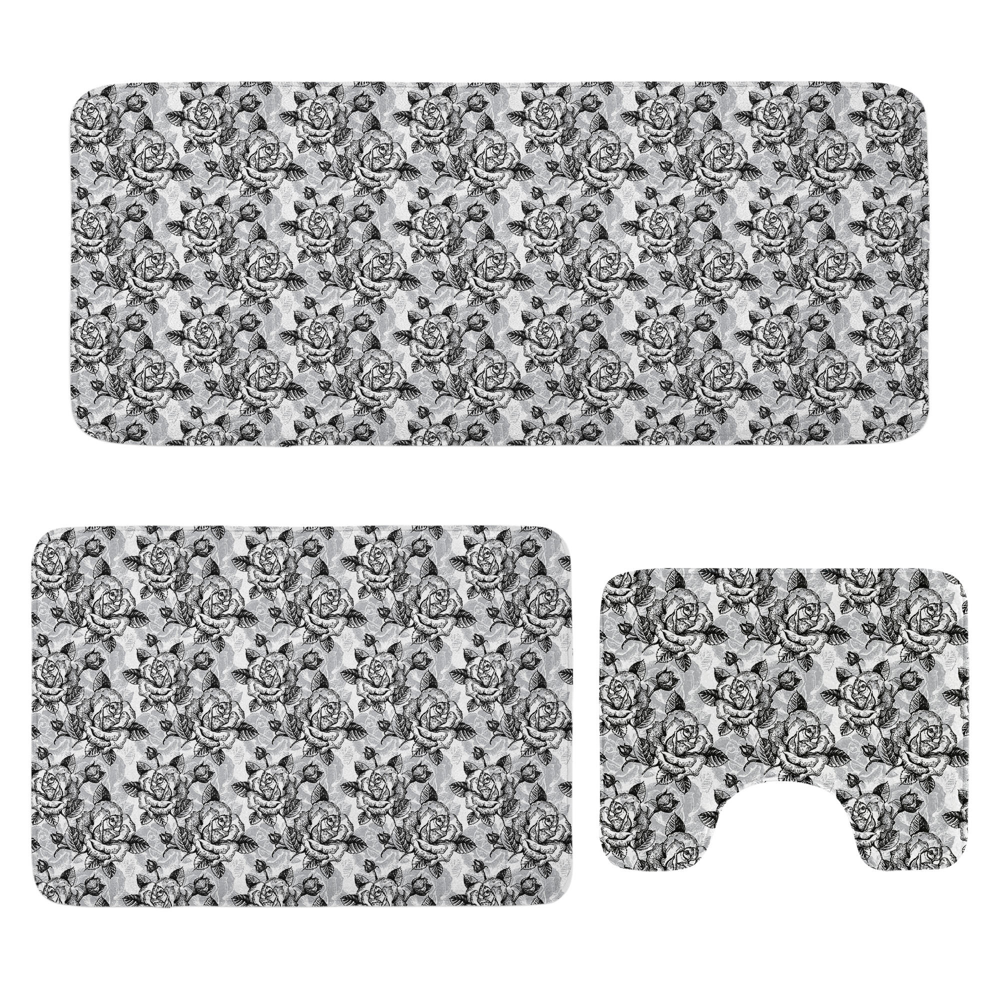 Oliver Black and White Bathroom Rug Set 3 Pieces UShape