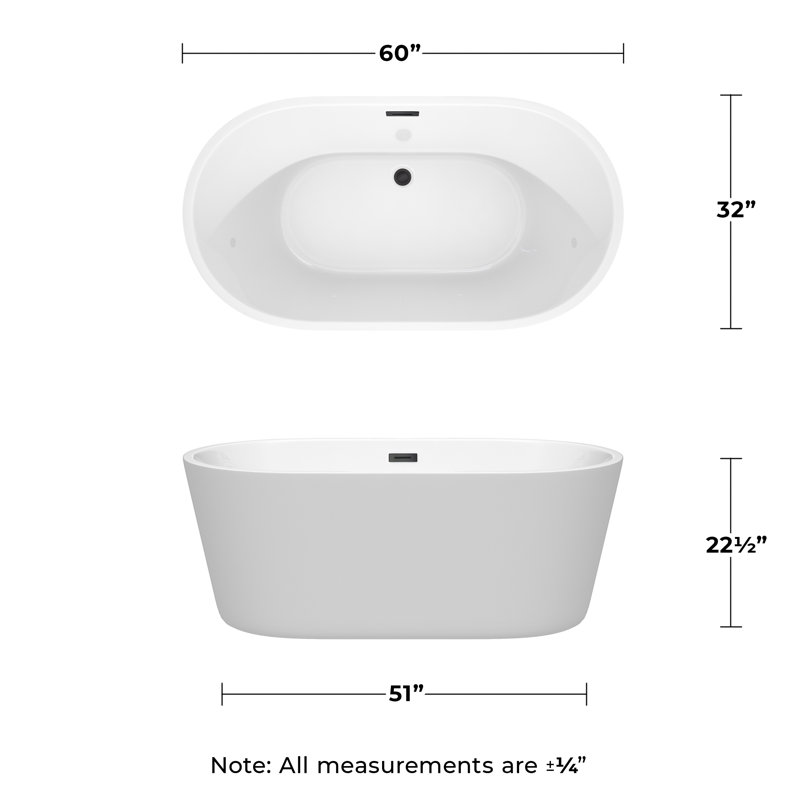 Carissa 60'' x 32'' Soaking Acrylic Bathtub, Matte Black