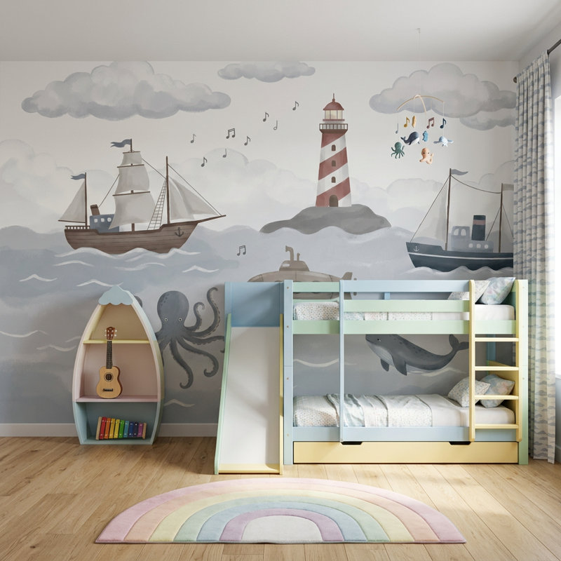 Décoration murale bord de mer amovible phare nautique, 140 po x 108 po, Peler et coller