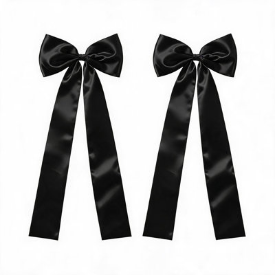 2Pcs Glossy Black Satin Bows, Hanging Ornament for Christmas Tree Decor