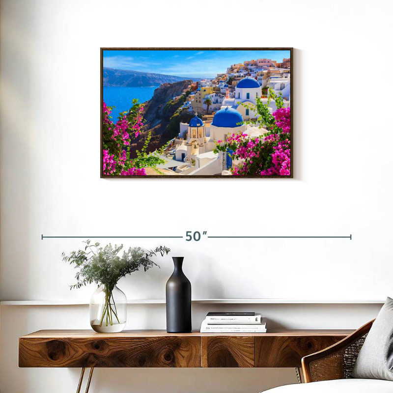 Perspectives d'Oia, Cadre flottant noyer, 31 po x 21 po