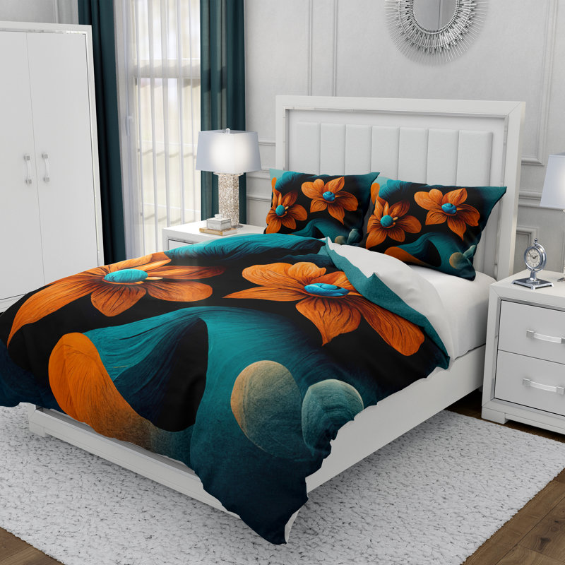 Floral Duvet Cover, King Duvet Cover + 2 King Shams