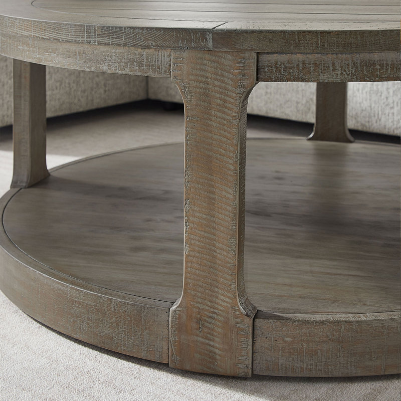 Table basse ronde traditionnelle à 2 niveaux avec roulettes, Marron clair