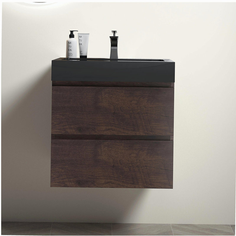 Meuble-lavabo de salle de bain avec lavabo, grand meuble-lavabo flottant mural, salle de bain moderne, base de lavabo intégrée sans drainage et robinet, pré-assemblé