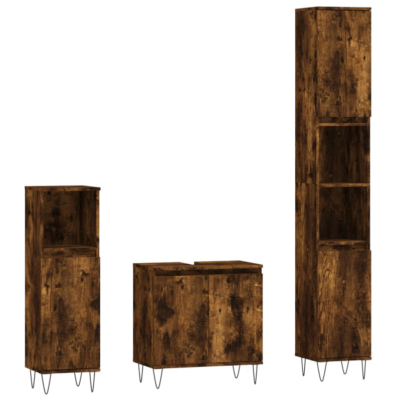 Aalliyah Freestanding Bathroom Storage Furniture Set, Smoked Oak