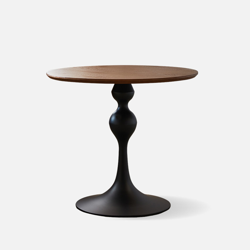  Table de salle à manger brune ronde en bois massif et en acier au carbone, H 29,53 po x L 35,43 po x l 35,43 po