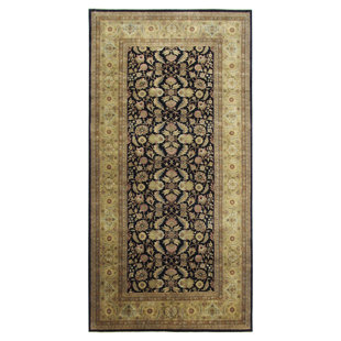 Tapis noir / olive noué à la main 9 x 18 Serene
