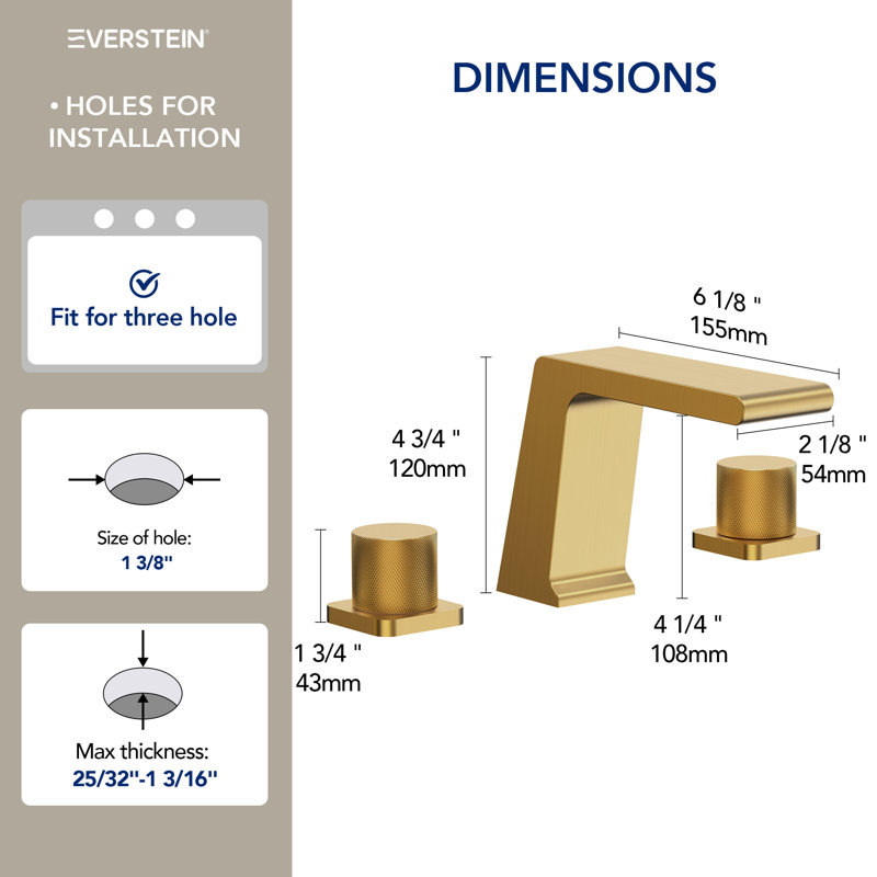 Widespread Bathroom Faucet 3 Hole, 2-handle Bathroom Sink Faucet with Drain Assembly, Brushed Gold