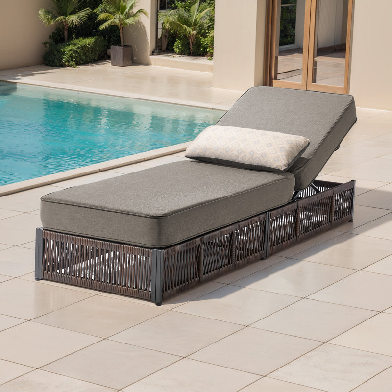 Laguna Outdoor Patio Chaise Lounge Chair, Luxury Rattan Recliner With 6-Position Backrest & 5-Inch Thick Cushions, Gray