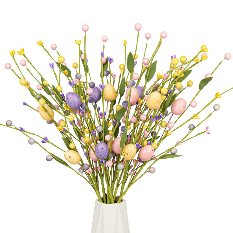12 œufs de Pâques artificiels avec baies, tiges de fleurs décoratives printanières pour vase, centre de table de Pâques ou décoration saisonnière