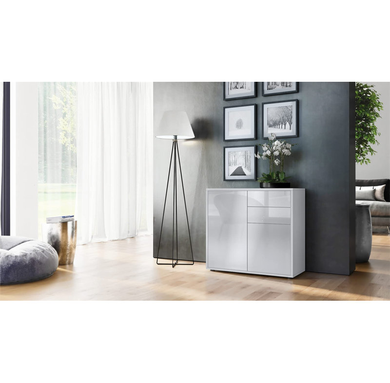Canica 2 - Door Standard Accent Cabinet, White Matt/White High Gloss