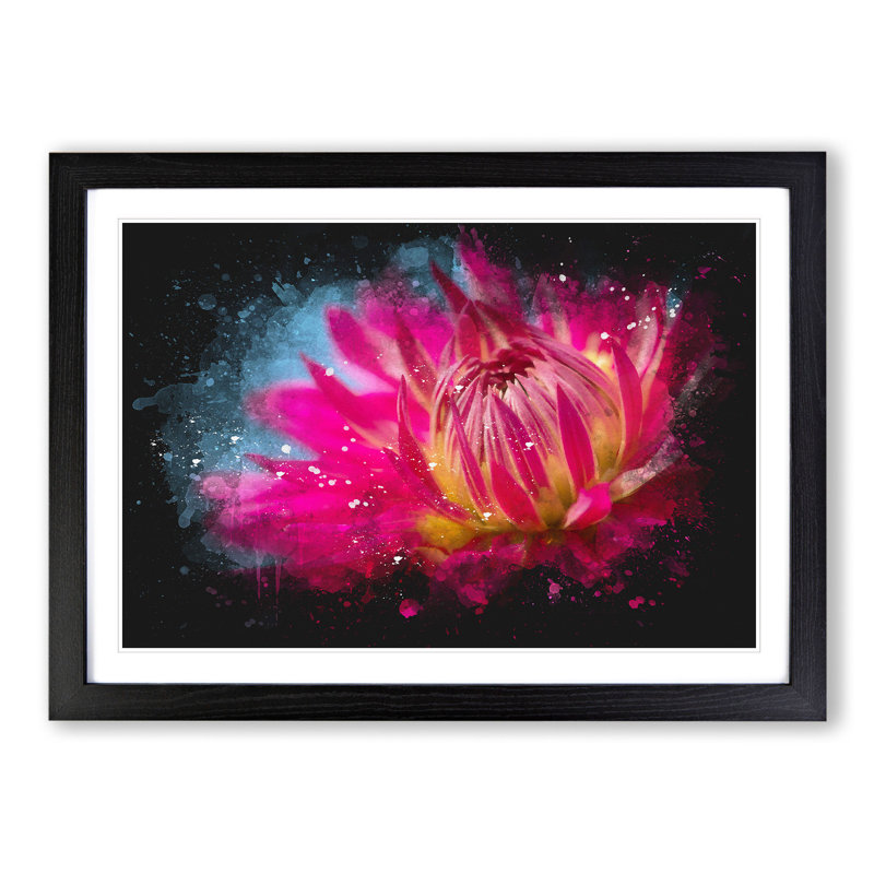 The Pink Flower - Framed Print, 48cm H x 65cm W x 2cm D, Black Framed