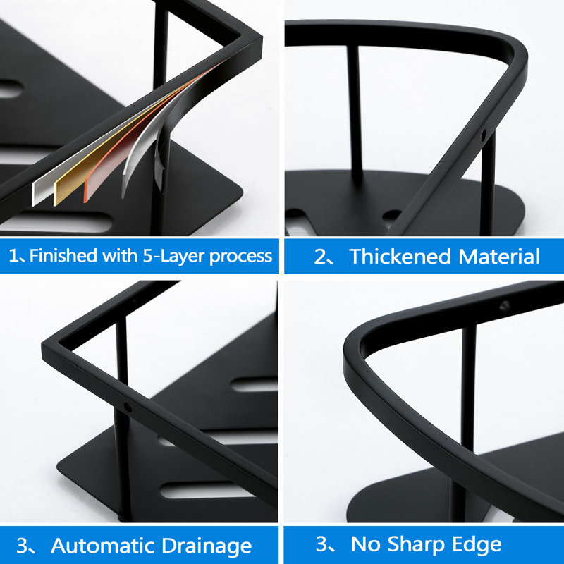 Wall Mounted Shower Caddy Corner Storage Shelf Triangular Shower Basket, Matte Black