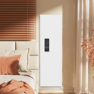 53" Fingerprint Touch Panel In-Wall Safe,Hidden Wall Gun Safe for Rifles with Adjustable Shelves,Assembled Storage Multifunctional Wall Safe for Firearm and Valuables (Black-Fingerprint)