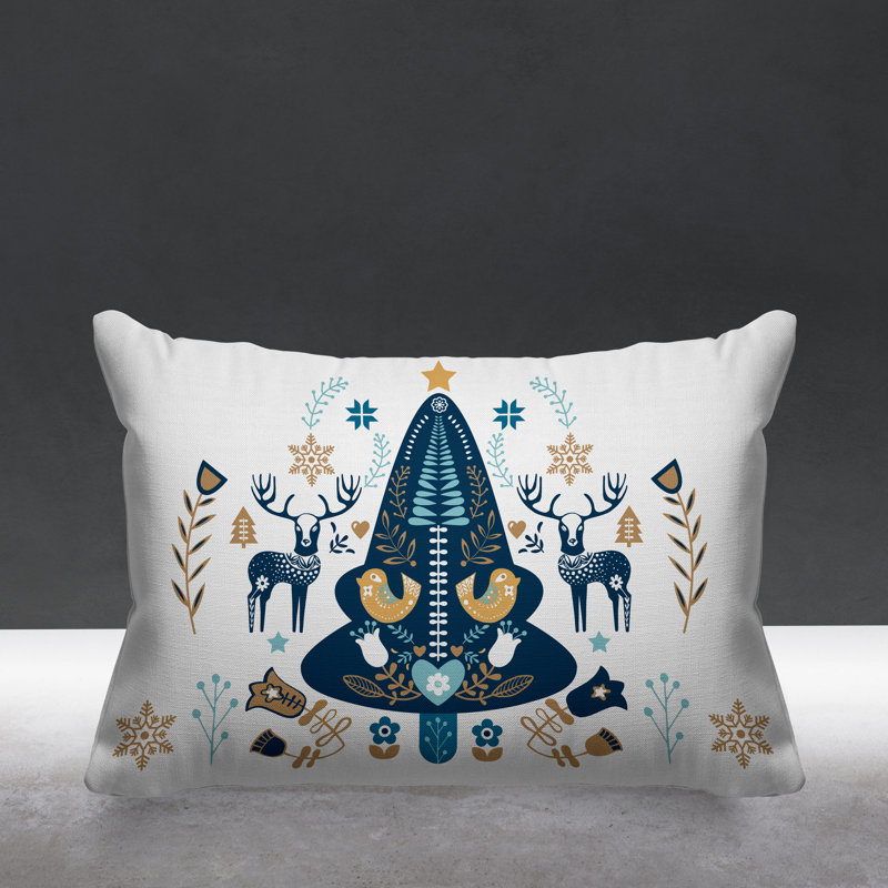 Coussin intérieur / extérieur Scandinavian Christmas Tree, Bleu