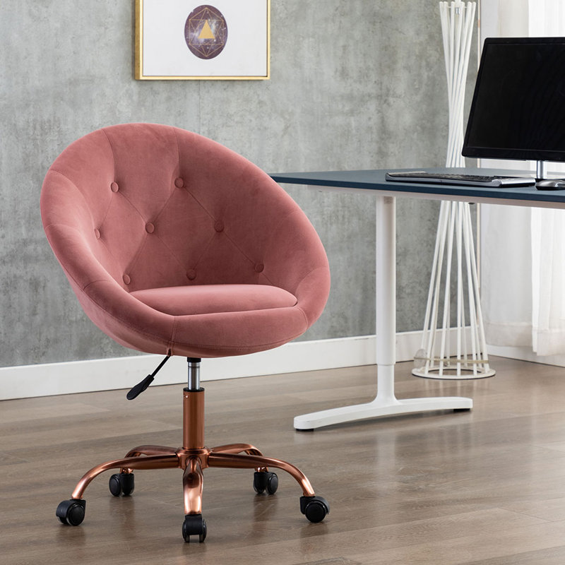 Chaise de bureau ergonomique rembourrée en velours, Rose