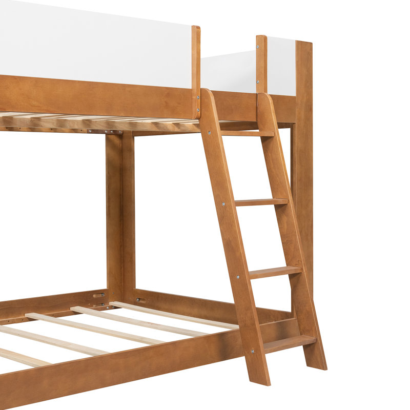 Lit superposé bas moderne à deux tons avec échelle réversible et garde-corps de sécurité, aucun sommier nécessaire, Walnut