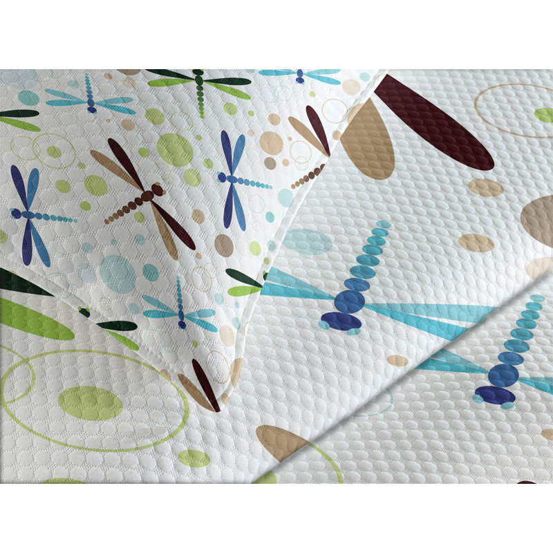 Ambesonne Dragonfly Bedspread Set Colorful Bubble Shape Multicolor, King Bedspread + 2 Standard Shams