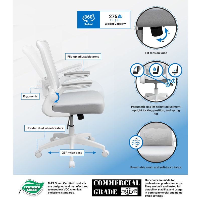Gray Mesh and Fabric High-Back Task Chair with Adjustable Arms