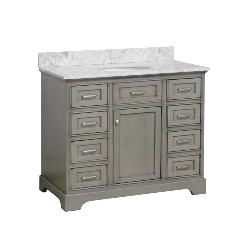 Ensemble de meuble-lavabo simple 42 po Meriline, Marbre de Carrare, Gris patiné