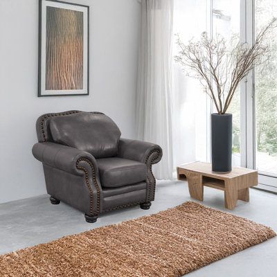 Somto 50" Genuine Leather Rolled Arm Club Chair