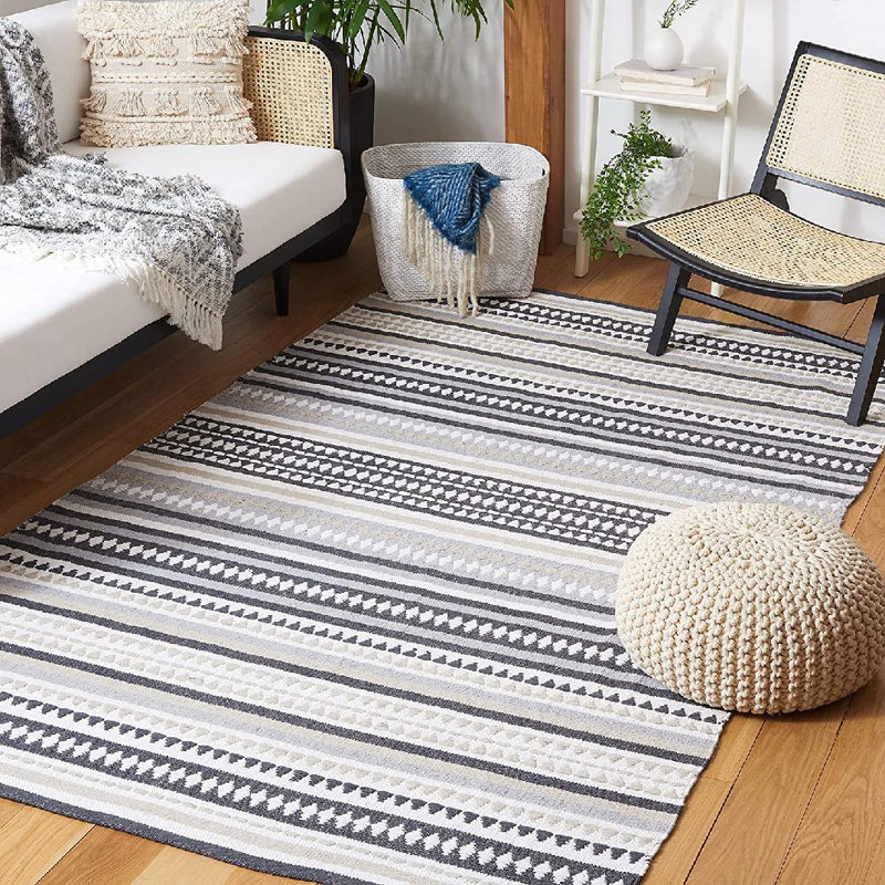 Tapis rayé en coton tissé à la main Montauk, Rectangle de 5 pi x 8 pi