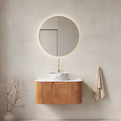 30" Bathroom Vanity with Sink, Wall-Mounted Floating Curved Edges Striped Bathroom Storage Cabinet with Drawer