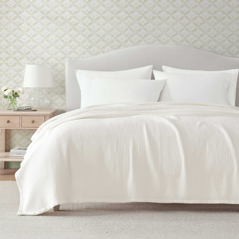 Couverture réversible en coton uni Martha Stewart Bedford, Blanc, Grand lit