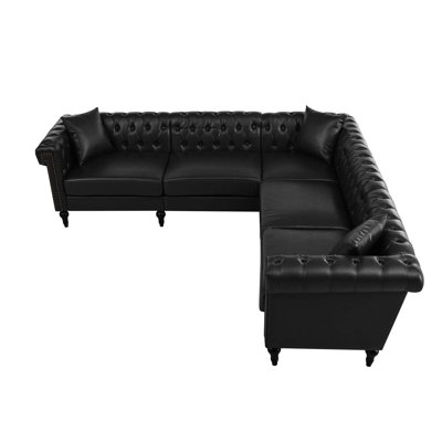 Sectional Sofa Couch for Living Room, L Shaped Reversible Modern Chesterfield Sofa with Rolled Arms and Nailhead, 5 Seat Tufted Couch for Small or Large Space