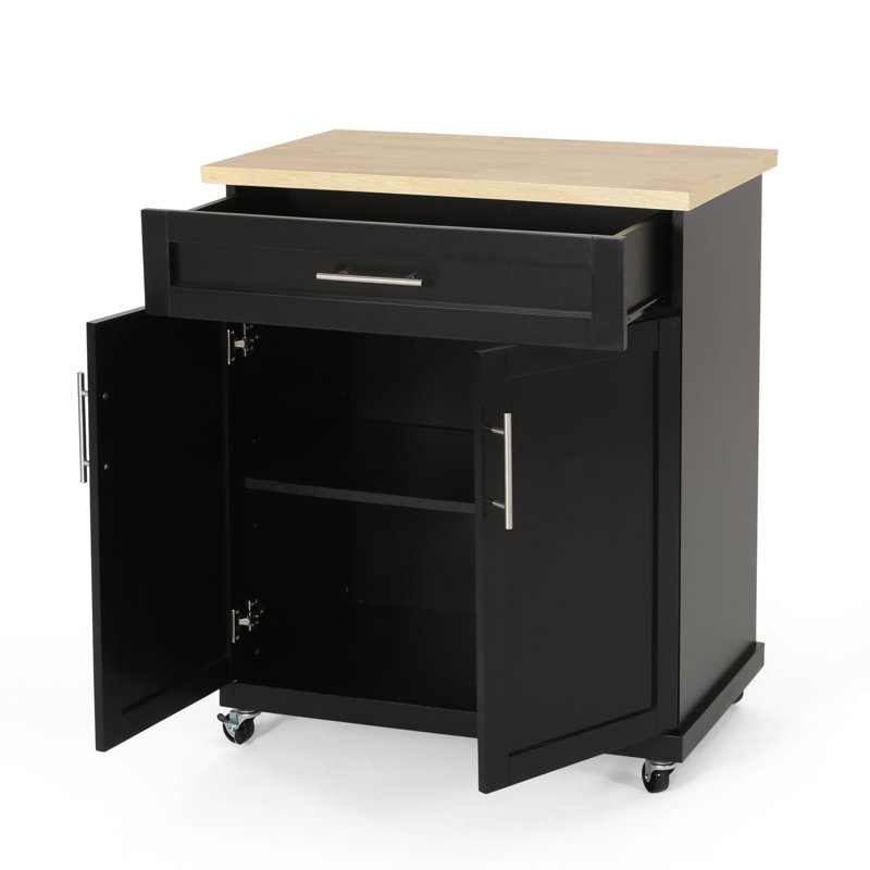 Chariot de cuisine contemporain avec rangement et roulettes, Noir
