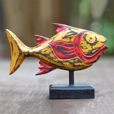  Handmade Bright Snapper Fish Wood Statuette
