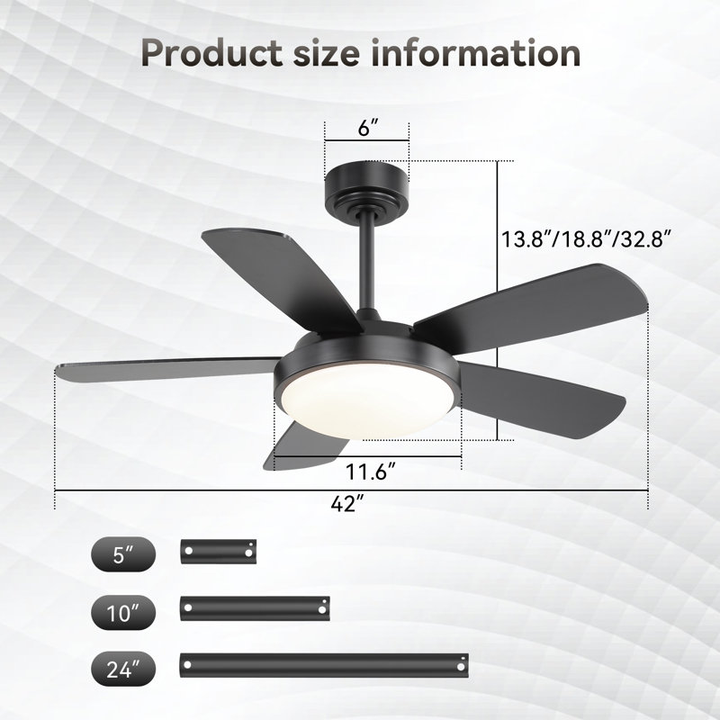 42 Inch Black Ceiling Fan With 22W LED Light And Remote Control MDF Blades Reversible DC Motor, Black, Black