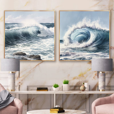 Mouvement de vagues océaniques - ensemble de 2 collages carrés de plage et d'océan