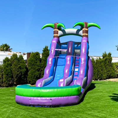 HeroKiddo 16 FT Purple Tropical Commercial Grade Water Slide with Splash Pool for Kids (with Blower)