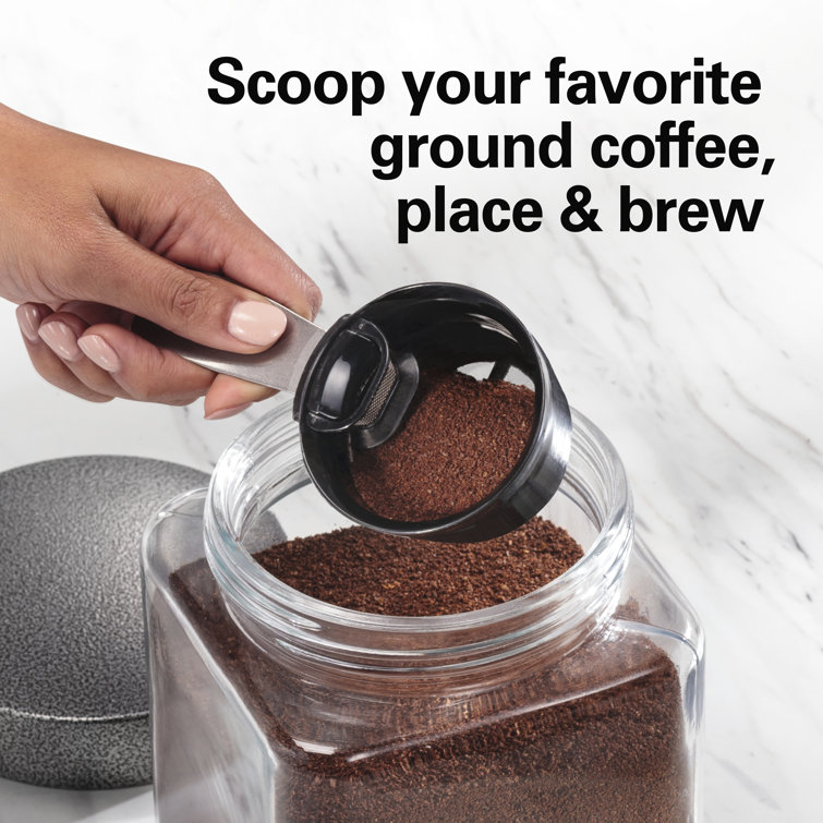 Hamilton Beach The Scoop Single Serve Coffee Maker & Fast Grounds Brewer,  Brews in Minutes, 8-14oz. Cups, Stainless Steel