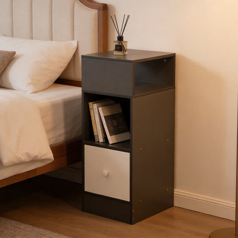 1-Drawer 2-shelf Modern Semi-open Nightstand