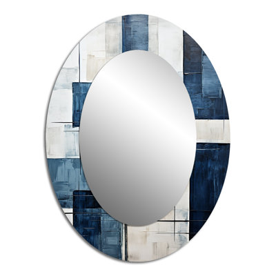 Indigo illusion indigo V - grand miroir mural ovale sur métal