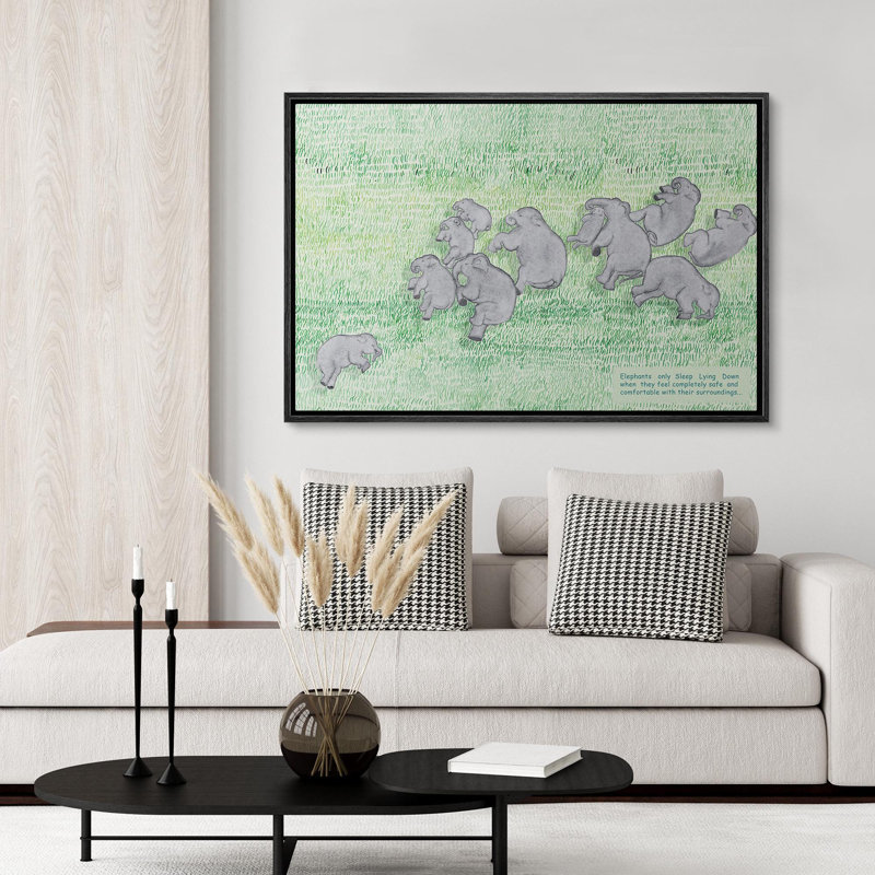 «Sleeping Elephants», art animalier moderne, chambre d'enfant moderne, impression sur toile, Noir, noir, noir, noir