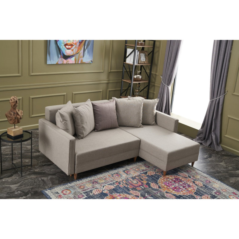 Canapé-lit Everdina, Accoudoir à droite (vu de face), 100 % polyester crème