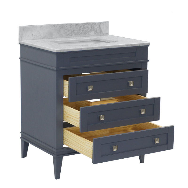 Ensemble de meuble-lavabo simple 30 po Frank, Gris marine, Marbre de Carrare