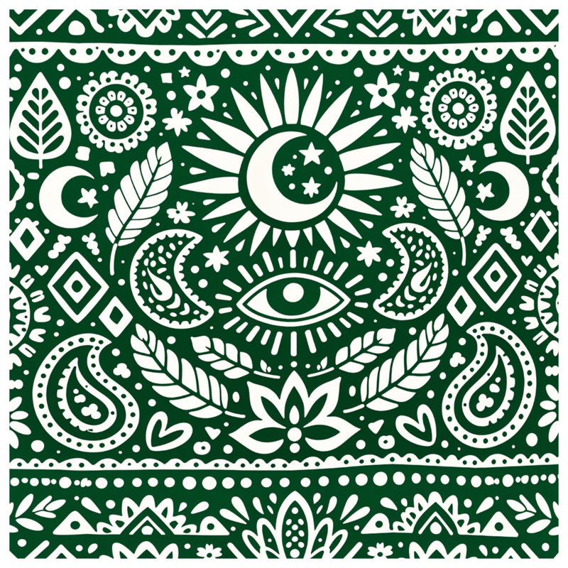 Rideaux vert à motif cachemire, voilages à motif cachemire - 1 panneau, 50" x 92" - 1 Panel, Sheer